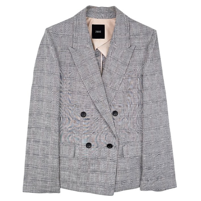 주크 여성용 더블버튼 린넨 체크자켓