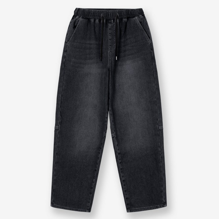 제이에이치스타일 남성용 커브드 와이드 절개 밴딩 워싱 데님팬츠 INROK630