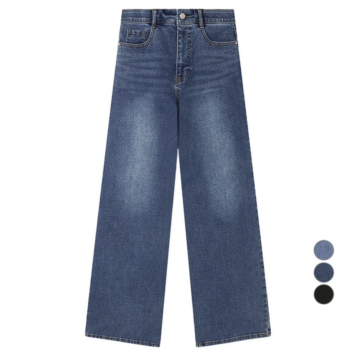 로엠 여성용 기본숏 기장 핏 미 와이드 데님 팬츠