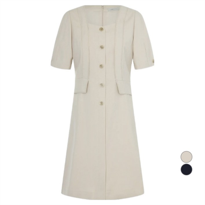 라인어디션 여성용 배색 스티치 스퀘어넥 원피스