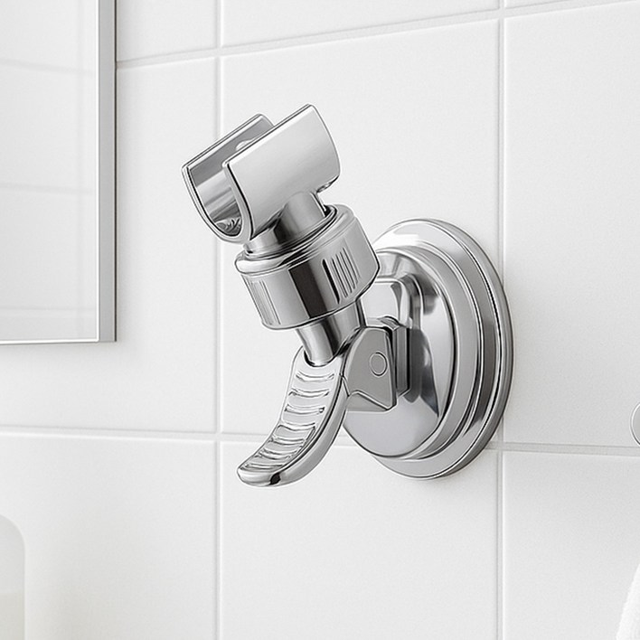 위더스욕실용품 워터링 360도 회전 각도조절 흡착식 욕실 샤워기 거치대, 실버