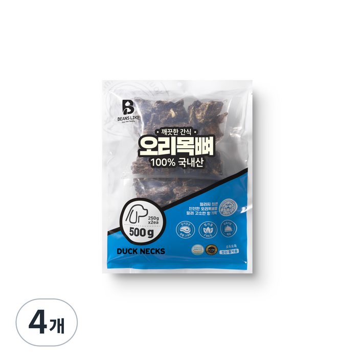 빈즈라이크 목뼈 강아지 간식, 오리, 500g, 4개 빈즈라이크 목뼈 강아지 간식, 오리, 500g, 4개