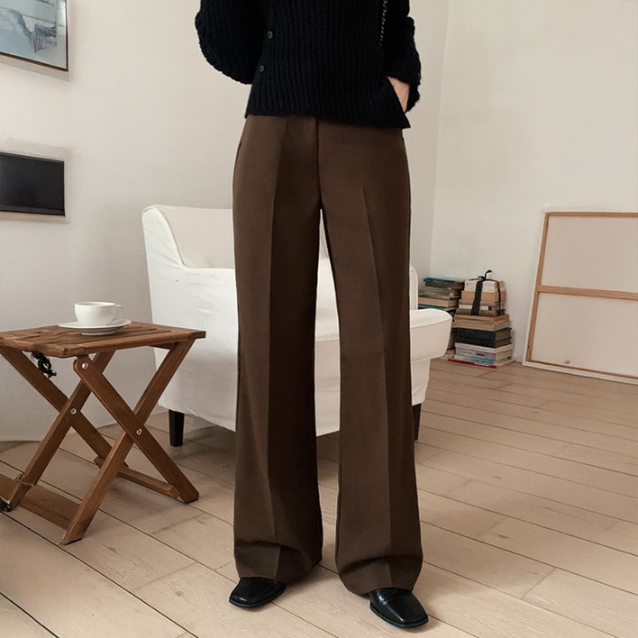 니썸 여성용 롱미들 기장 카론와이드 슬랙스 2 울터치