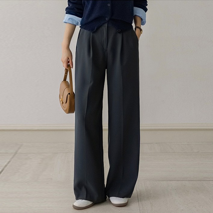 여성용 숏기본롱 기장 포튼 히든밴딩 핀턱 슬랙스 와이드 53SL678