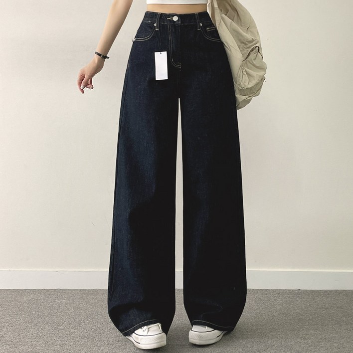 여성용 논페이드 와이드 데님팬츠