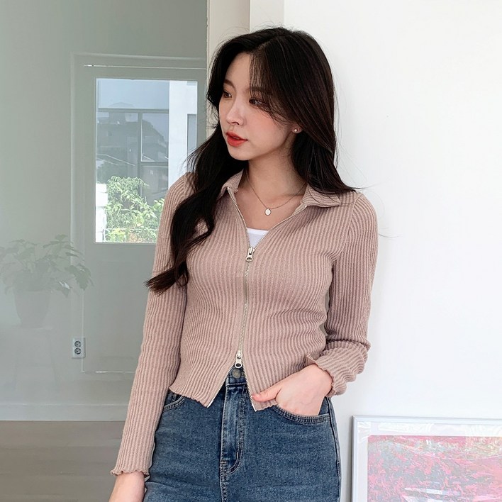 시크블랙 럿피칼 카라 니트 집업 cpjk4148k27