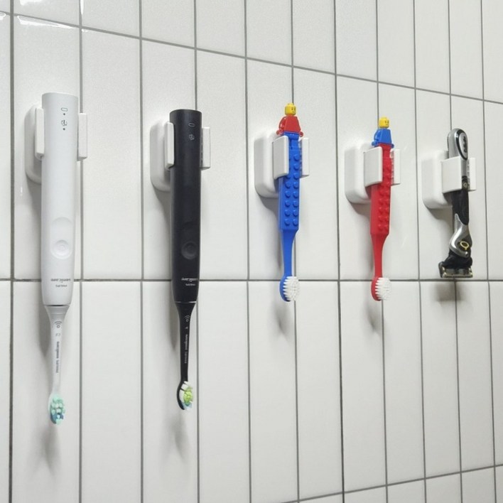 에르고 무타공 욕실 칫솔 걸이 거치대 공중부양 면도기 전동칫솔, 5개, 화이트