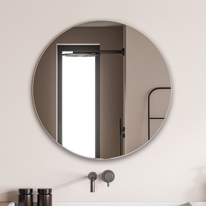 온미러 노프레임 붙이는 거울 벽 부착형 원형 500mm(지름) 물결거울