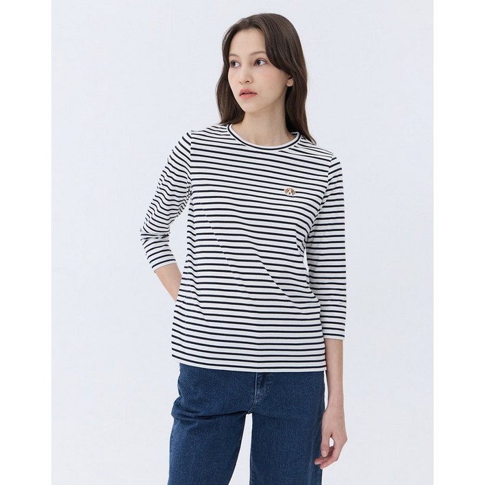 24SS 가격인하BEST면100스테디셀러네이비 스트라이프 7부소매티셔츠 WSTS4B785N2
