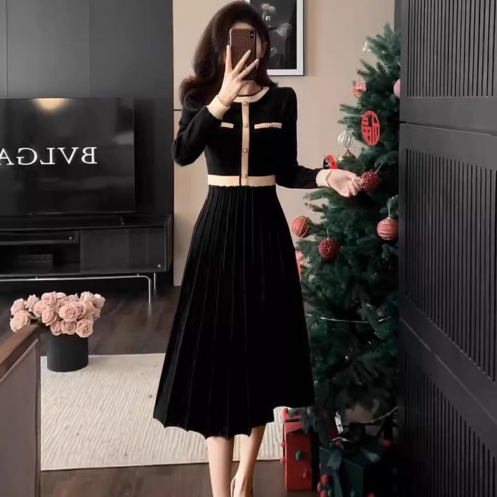 캐주얼 여성 트위드 원피스 데일리 슬림핏 니트 원피스 빅사이즈 겨울 여자 하객룩 미디 a라인 원피스 CJJ