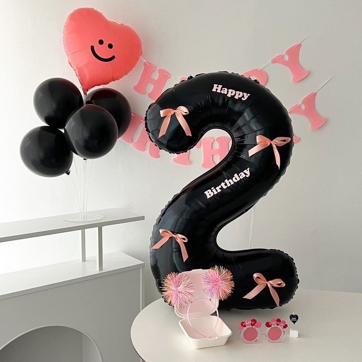 하피블리 레터링 가랜드 블랙 숫자풍선 생일 파티 용품 세트, 핑크 터지지않는풍선