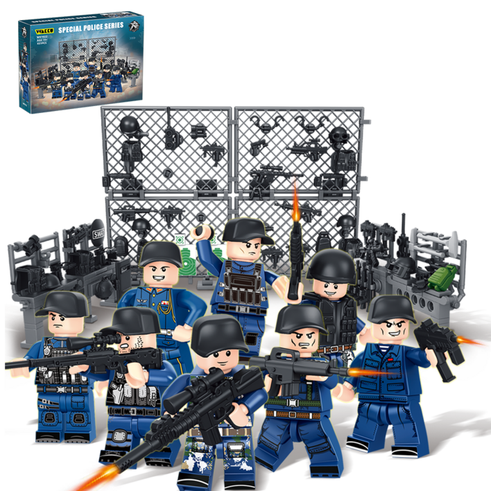 Wakku 시티 경찰특공대 레고호환블록 무기고 피규어 8in1블럭세트 pcs451, 1세트