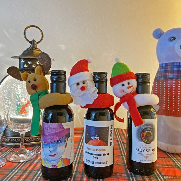 히얼투파티 크리스마스 와인커버 링 3종세트 산타 루돌프 눈사람 와인병 커버 홈파티 꾸미기, 1개