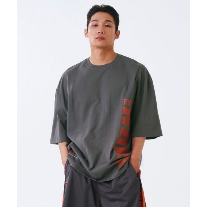 HDEX 남자 반소매 자이언트핏 빅로고 슬리브리스 차콜