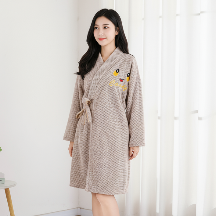 가을겨울 트렌드여성 롱슬리브 벨트욕가운 착용형 욕치마 겸 욕수건 보온 속건 무털떨어짐 실내보온 필수템, 카키색 헤어타올 1개HCYJK, 1개