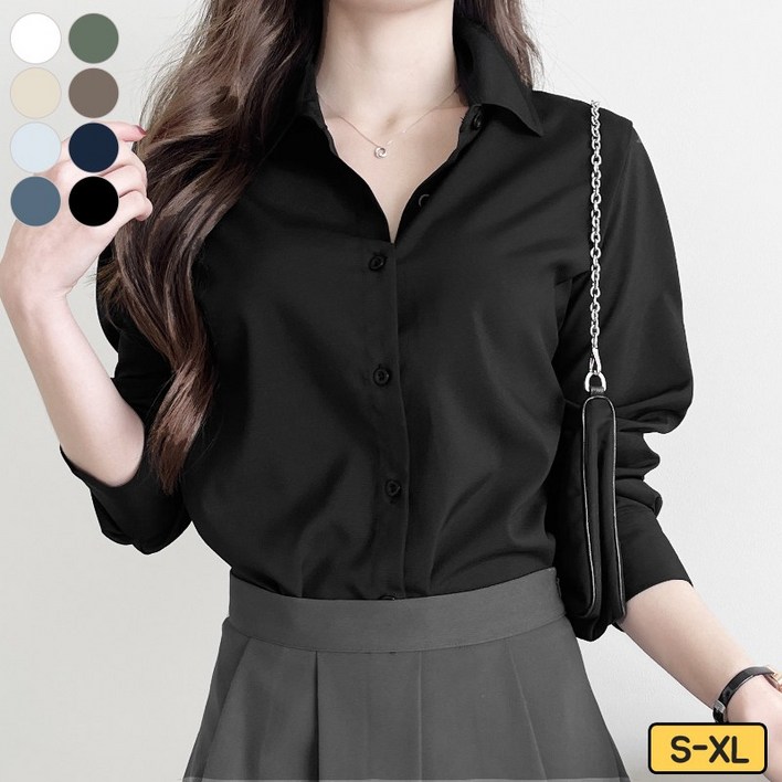 바비팩토리 여성용 베이직 심플 셔츠 카라넥 실크 무지 남방 블라우스 빅사이즈까지
