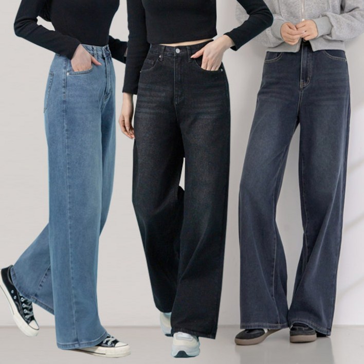 [지기핏] 3단 기장 스판 와이드 밴딩 데님 여성 청바지 S~2XL 빅사이즈