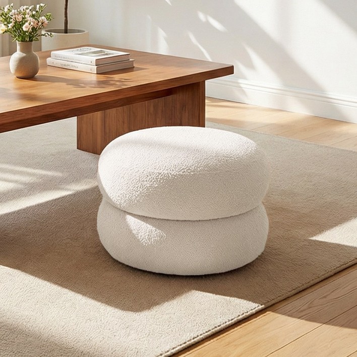 FONOW 램스울 스툴 화장대거실헌관  미니 인테리어 의자  낮은 의자 1인용 스툴 의자