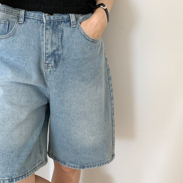 앤샵 5부 데님 청반바지 팬츠 여성용 여름 베이직 와이드 반바지2color