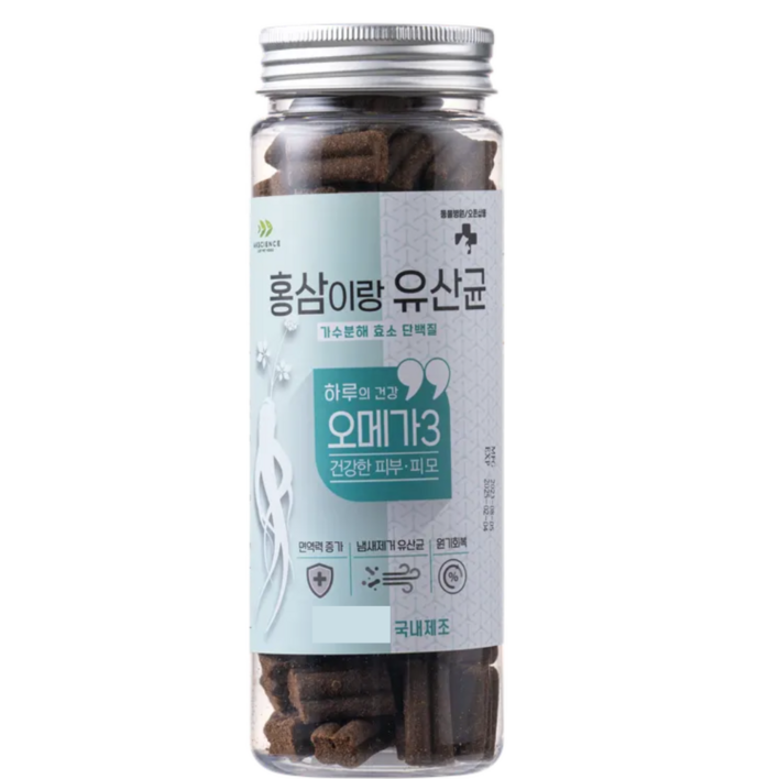 국내산제조 동물병원간식 홍삼이랑유산균 강아지 가수분해 영양간식 4종, 오메가3건강한 피부 피모, 300g, 1개