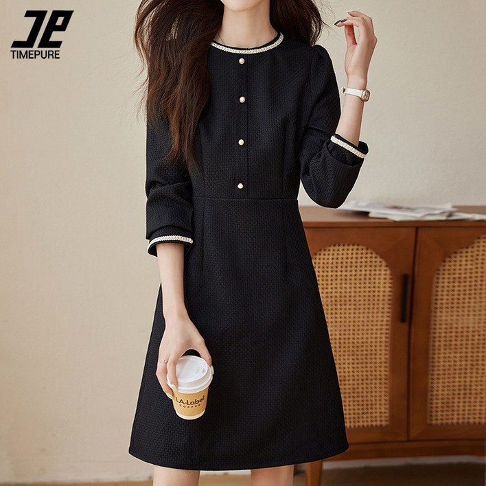 여성 트위드 원피스 미디 하객룩 오피스룩 데이트룩 정장 원피스 명품 봄 가을 슬림핏 긴팔 라운드 스커트