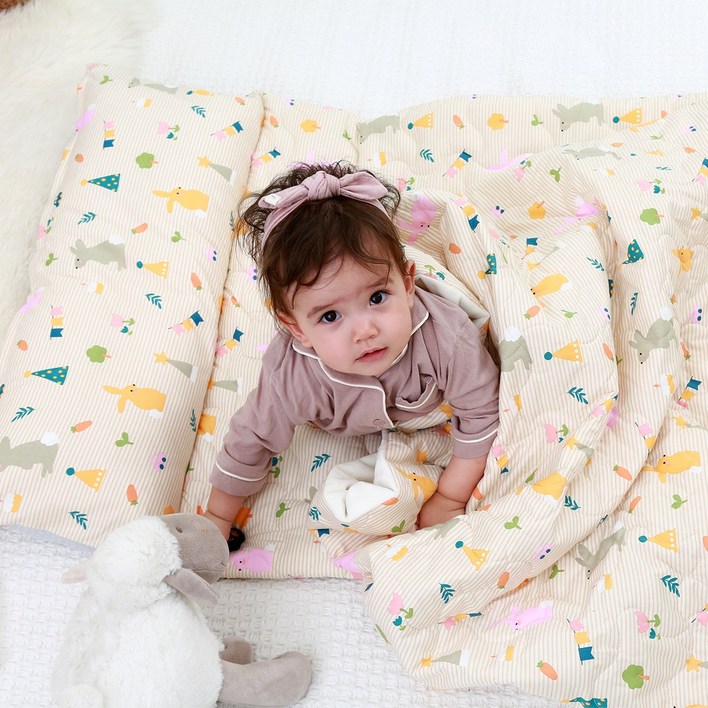 베베로시 프리미엄 사계절 리버시블 어린이집 낮잠이불세트 일체형 순면풍기인견3D에어매쉬, R.레빗트리