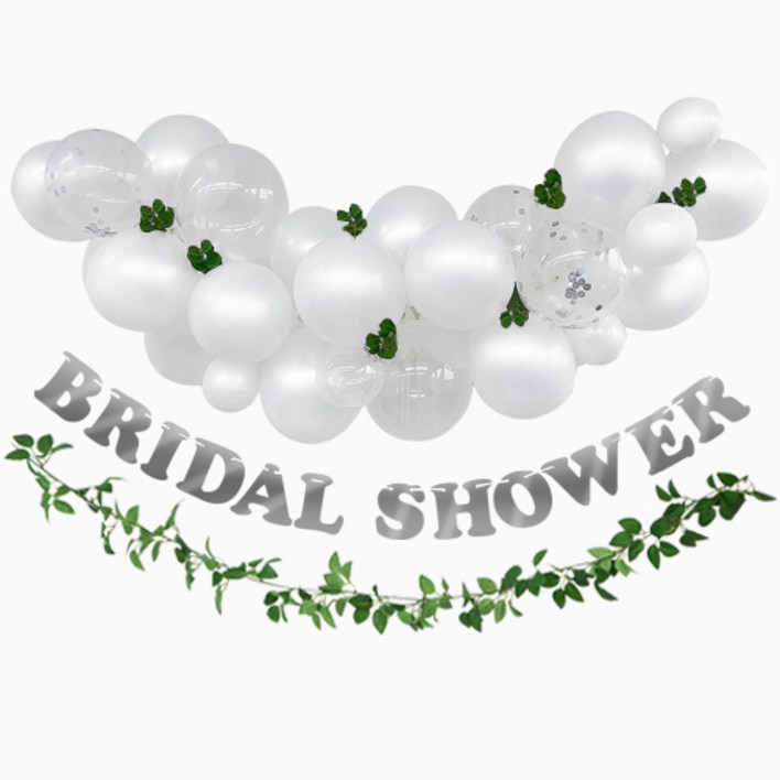 브라이덜 샤워 화이트 풍선 가랜드 세트 홈 파티 용품 장식 소품, BRIDAL SHOWER 가랜드 화이트 벌룬 세트