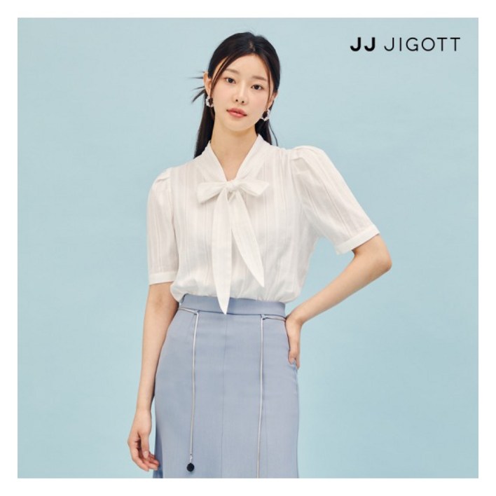 JJ지고트    코튼 레이스 라인 타이넥 블라우스 GP4P0BL421