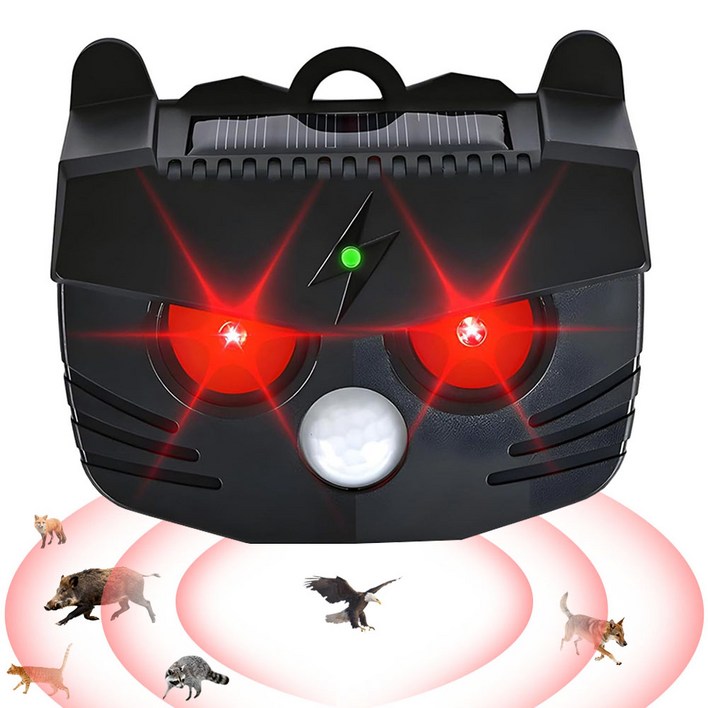 야생동물 퇴치기 강력 3in1 태양광 퇴치기 강력초음파 조류 뱀 쥐 멧돼지 고라니 유해동물 적외선 퇴치기 LED 경보음, HT7219블랙