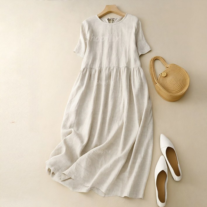 Shopflix 여성 린넨 루즈핏 미디 원피스 반팔 여름 빅사이즈 체형커버 데일리룩 프리미엄 스타일