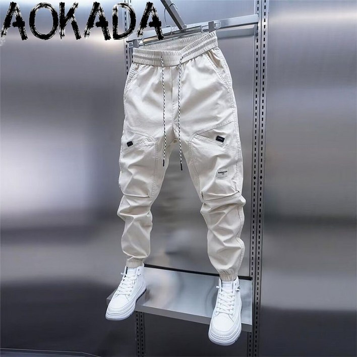 AOKADA 남자 바지 기모 두꺼운 루즈핏 캐주얼 팬츠 포켓 솔리드 슬림핏 배기 조거 패션 카고 팬츠 3colors