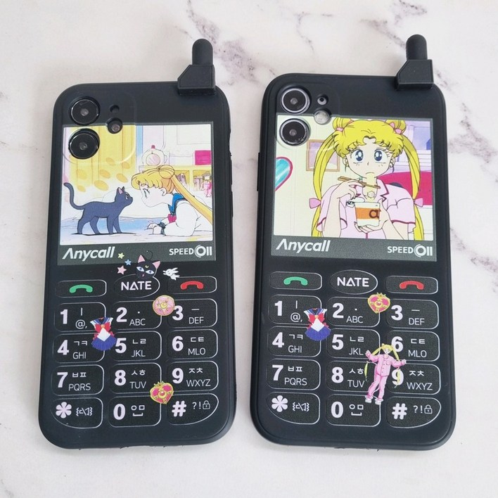 사음품갤럭시 A시리즈 전기종 귀여운 마법 소녀 캐릭터 일러스트 레트로 감성 디자인 안테나 전화기 인싸템 실리콘 핸드폰 케이스
