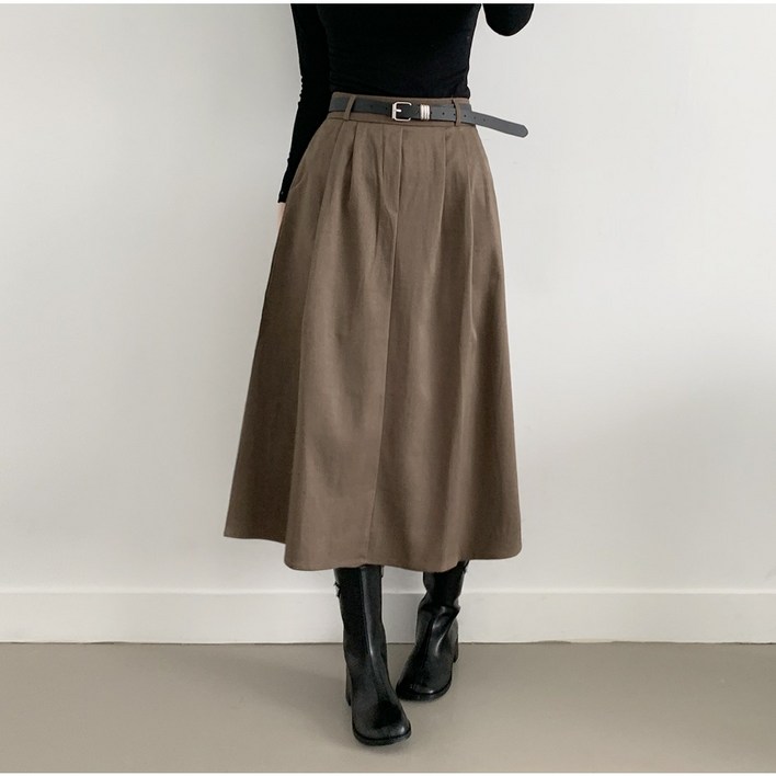 부기샵 벨트SET 보브 A라인 핀턱 포켓 롱 스커트