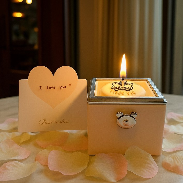 JL매직 로맨틱 프로포즈템 촛불을 부는 순간 순식간에 반지로 변하는 서프라이즈 반지케이스 마술 I LOVE YOU쇼핑백  메시지카드  꽃잎100장 포함