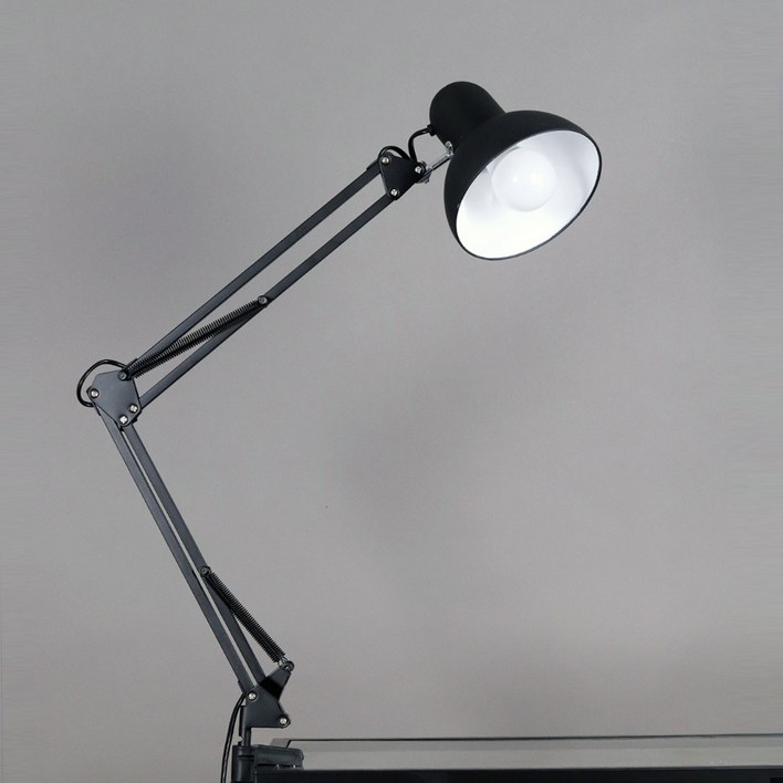 집게형 클램프 스탠드 북라이트 제도등 조명 관절이 자유로운 책상스탠드조명, 블랙