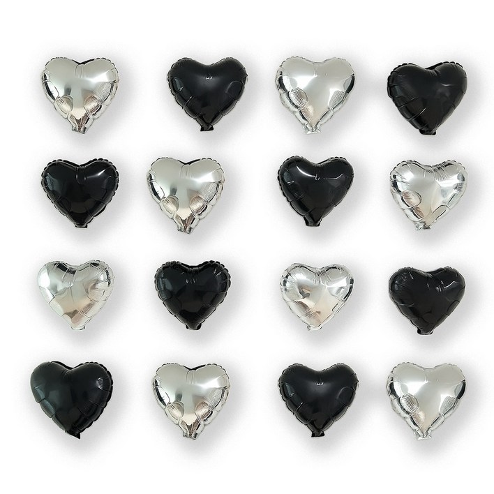 올리브파티 미니하트 호일풍선 월데코 숫자 가랜드 포토존 생일파티용품세트, 1세트, 블랙실버