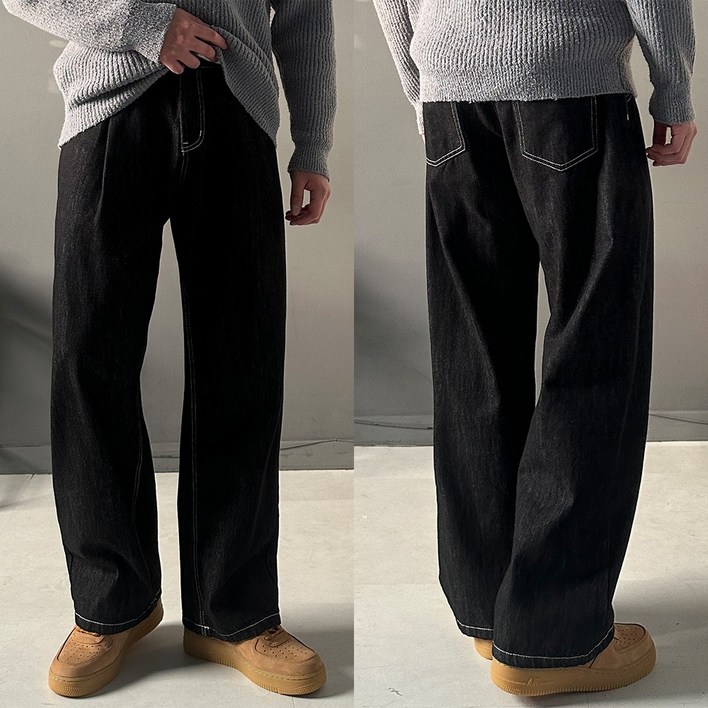 케이드 원턱 생지 데님 팬츠 남성 빅사이즈 와이드팬츠 통바지