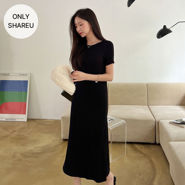 쉐얼유 여성용 헨즈 보트넥 반팔 롱원피스