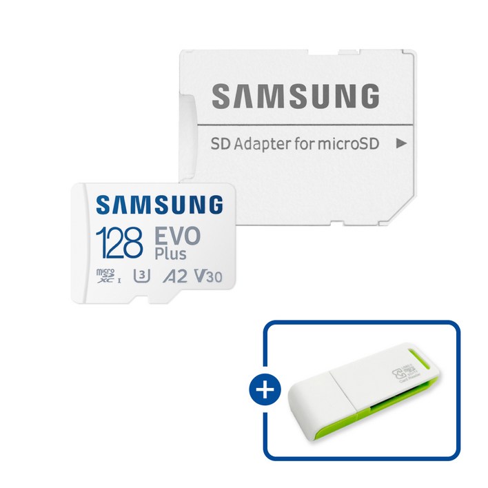 삼성전자 공식인증 정품 마이크로SD카드 EVO PLUS MBMC128SAKR  이엘 연두 카드 리더기 USB2.0 2in1