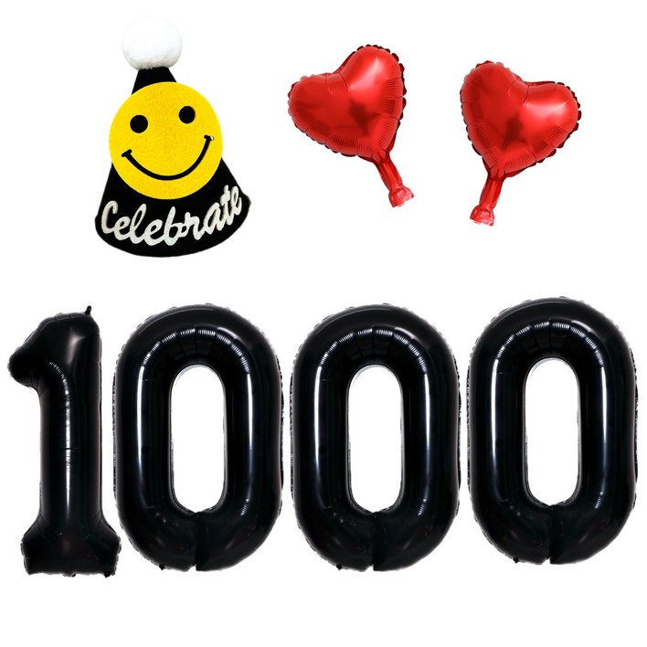 쏙쏙마켓 1000일 기념 풍선세트 천일 숫자 하트풍선 파티햇 세트, 블랙 1000일 파티햇세트 쏙쏙마켓 1000일 기념 풍선세트 천일 숫자 하트풍선 파티햇 세트, 블랙 1000일 파티햇세트