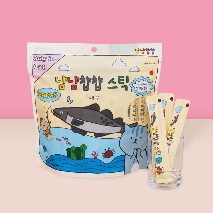 냠냠챱챱 스틱 짜먹는 고양이 간식 60p, 1개, 840g, 대구 냠냠챱챱 스틱 짜먹는 고양이 간식 60p, 1개, 840g, 대구