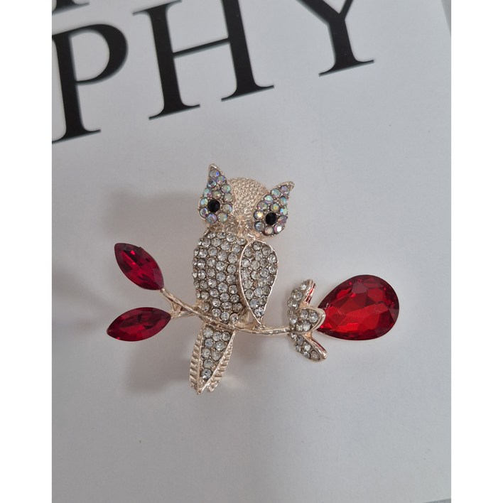 레몬트리 542나무가지 부엉이 패션 루비 여성브로치기프트박스