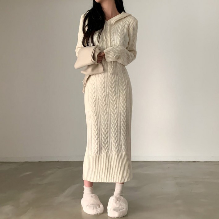 대디맘) 꽈베기 후드 롱원피스
