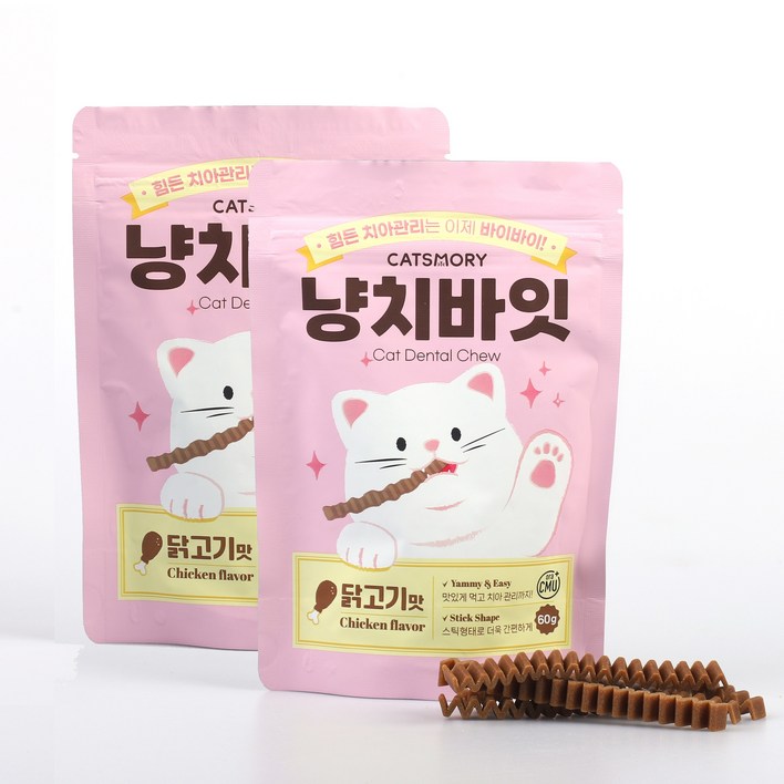 캣츠모리 냥치바잇 고양이 덴탈 간식, 2개, 60g 캣츠모리 냥치바잇 고양이 덴탈 간식, 2개, 60g