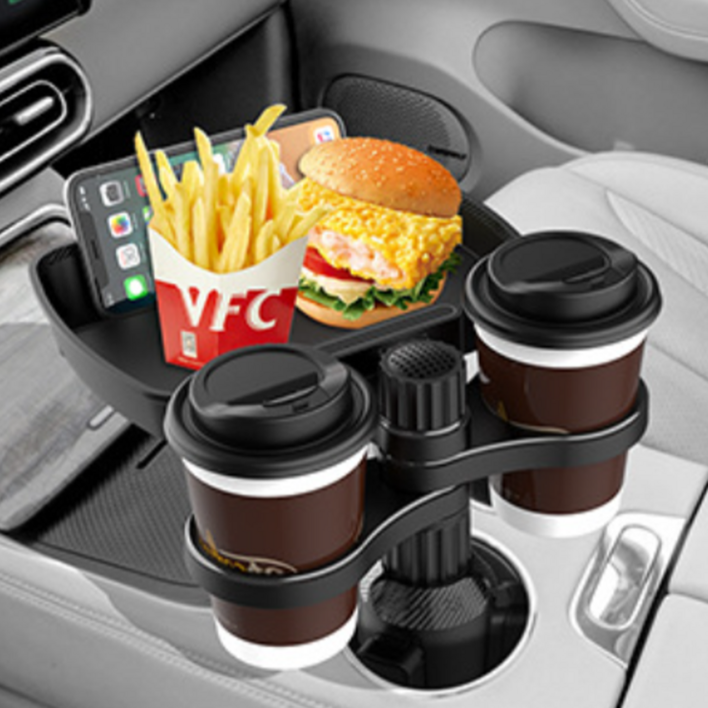 루킨홈 차량용 야구장 컵홀더 트레이 수납 테이블, 블랙