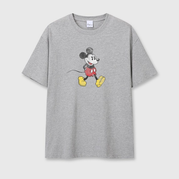 디즈니 미키 빈티지 남녀공용 오버핏 프린팅 코튼 면 반팔 티셔츠