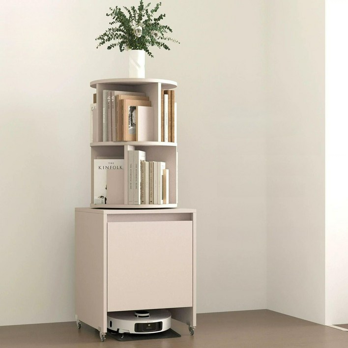 친환경 소재 원목 로봇청소기 수납장 청소기보관함 원목수납함 로봇 청소기 보관함 틈새수납 로봇청소기장, 라이트그레이책꽃이2층