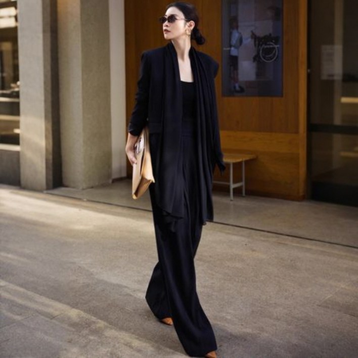 뉴욕멋쟁이 시크 자켓+와이드 팬츠+스카프 세트