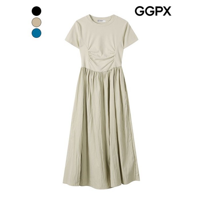 GGPX 셔링 바스락 배색 반팔 원피스  GP6OP010F