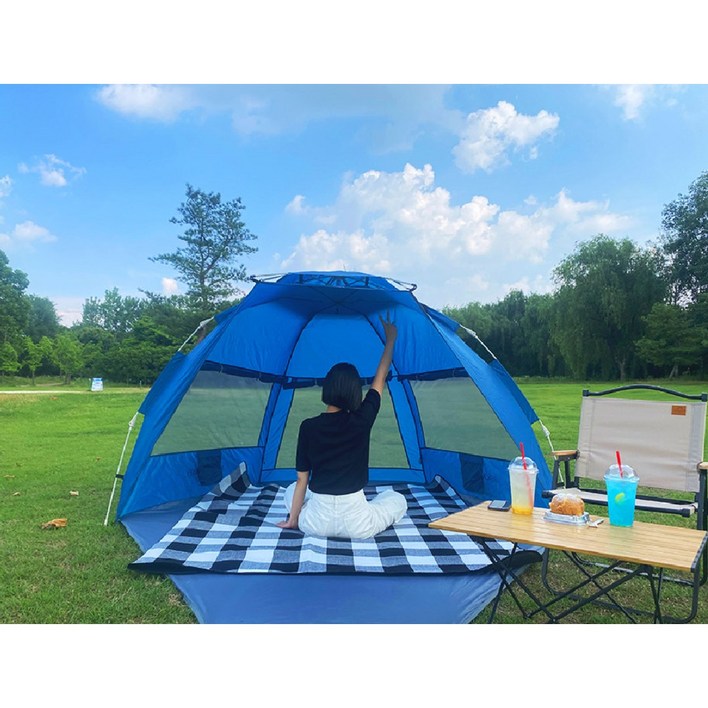 블랙몽키 간편휴대용 비치 쉘터 원터치 가성비 초보 캠핑텐트 4~5인용 차박 글램핑 대형텐트, 파스텔 블루4~5인용